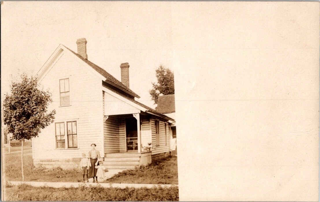 Antique 1910 Center Street Lansing MI House Children RPPC Real Photo Postcard