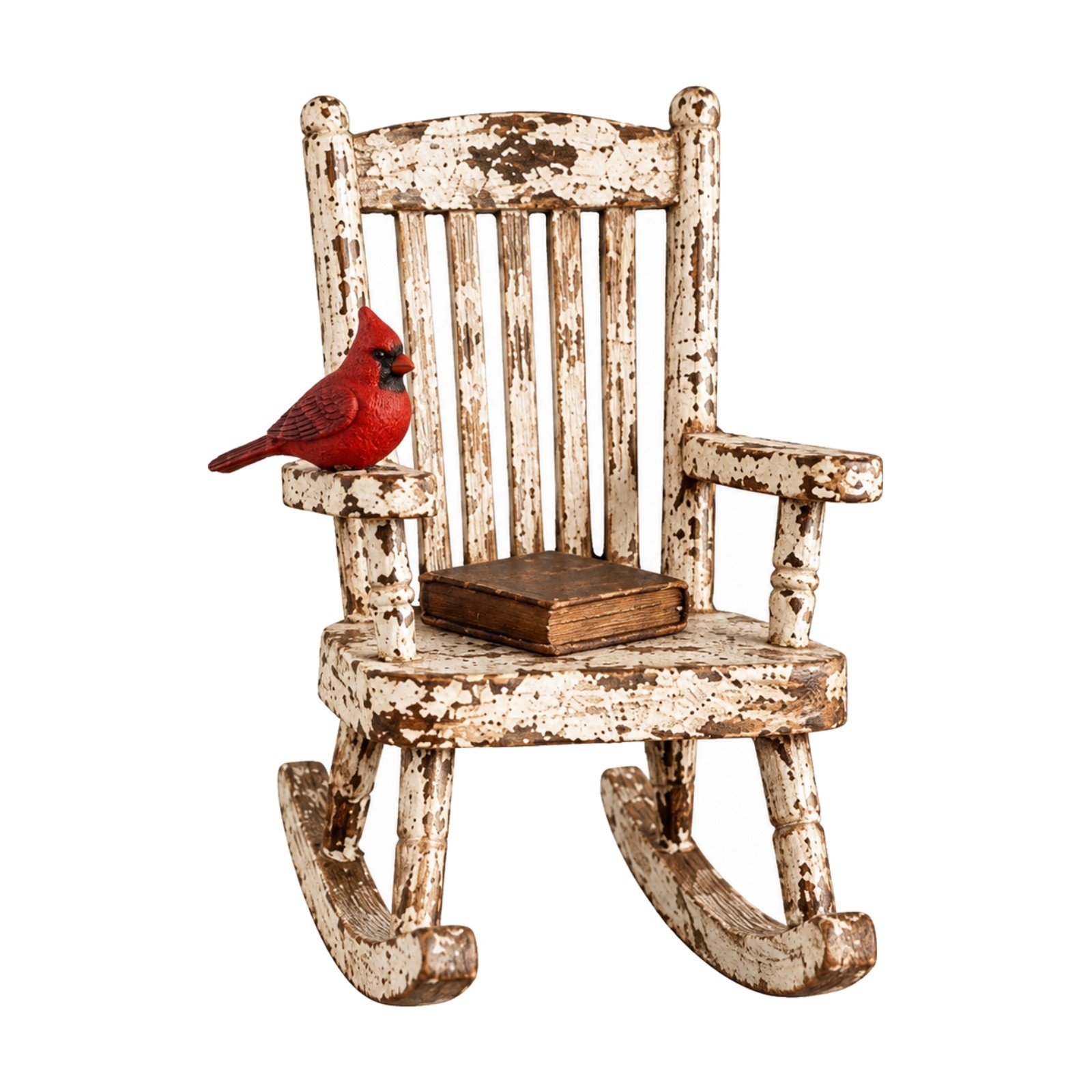 Figurine Rustic Miniature Rocking Chair with Crested Songbird Motif Vintage