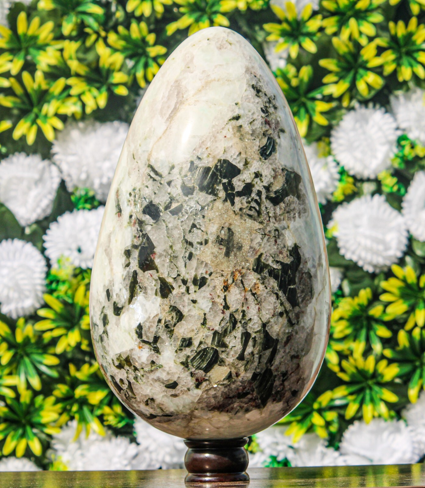 Huge 350MM Natural Green Moonstone Garnierite Olivine Peridot Stone Healing Egg