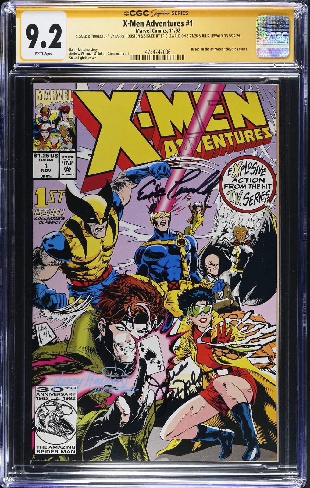 X-MEN ADVENTURES #1 | CGC 9.2 | ✍️ 3x SIGNED Larry Houston, Eric & Julia Lewald