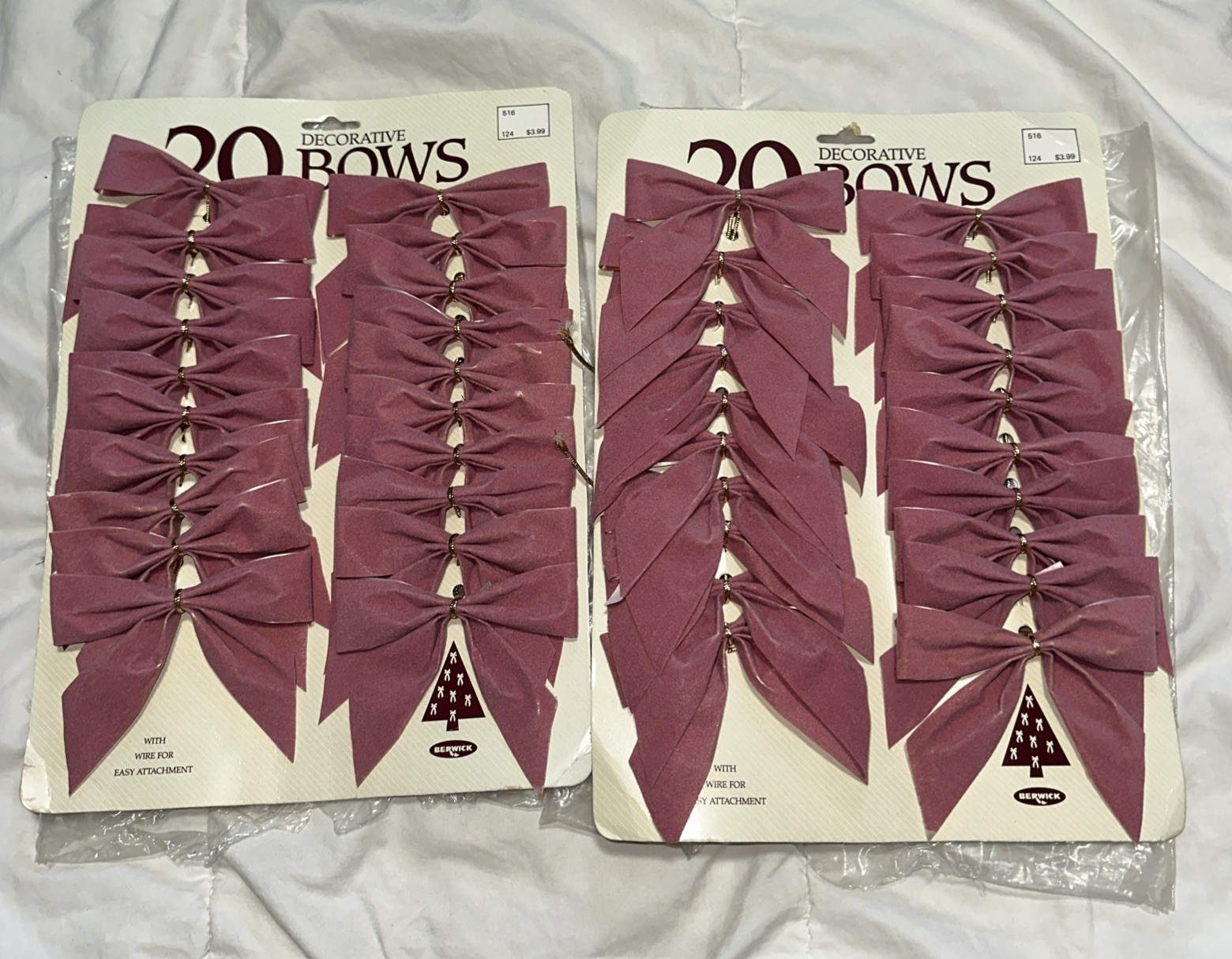 40 Vintage Berwick Trim Time Christmas Tree Decorative Bows Dusty Rose Gold Ties