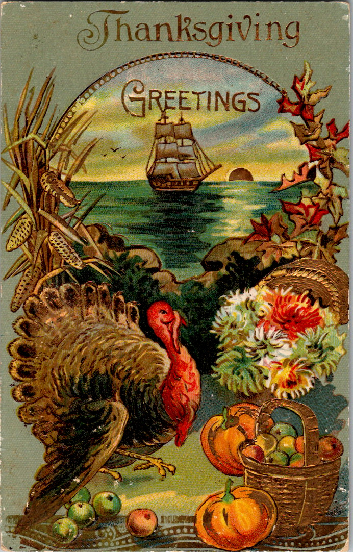 Antique  Gel Postcard ~ Thanksgiving  Greetings Turkey ~ Germany ~ Mailed 1912