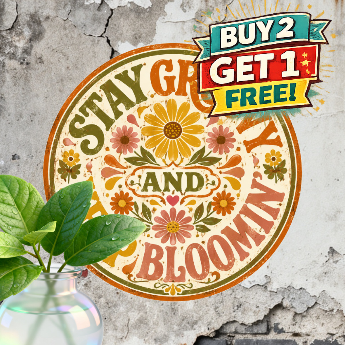 Stay Groovy Hippie Peace Camper Van Flower Power Round Metal Tin Sign 8x8 Inch