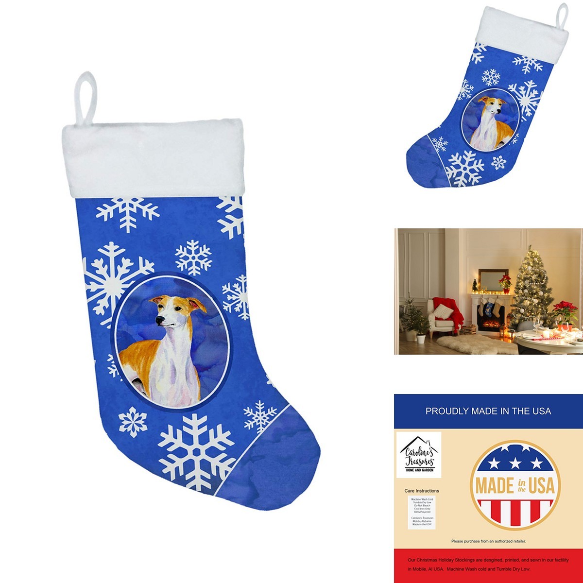Caroline's Treasures LH9283-CS Whippet Winter Snowflakes Stocking Caroline's Treasures LH9283-CS Whippet Winter Snowflakes Stocking