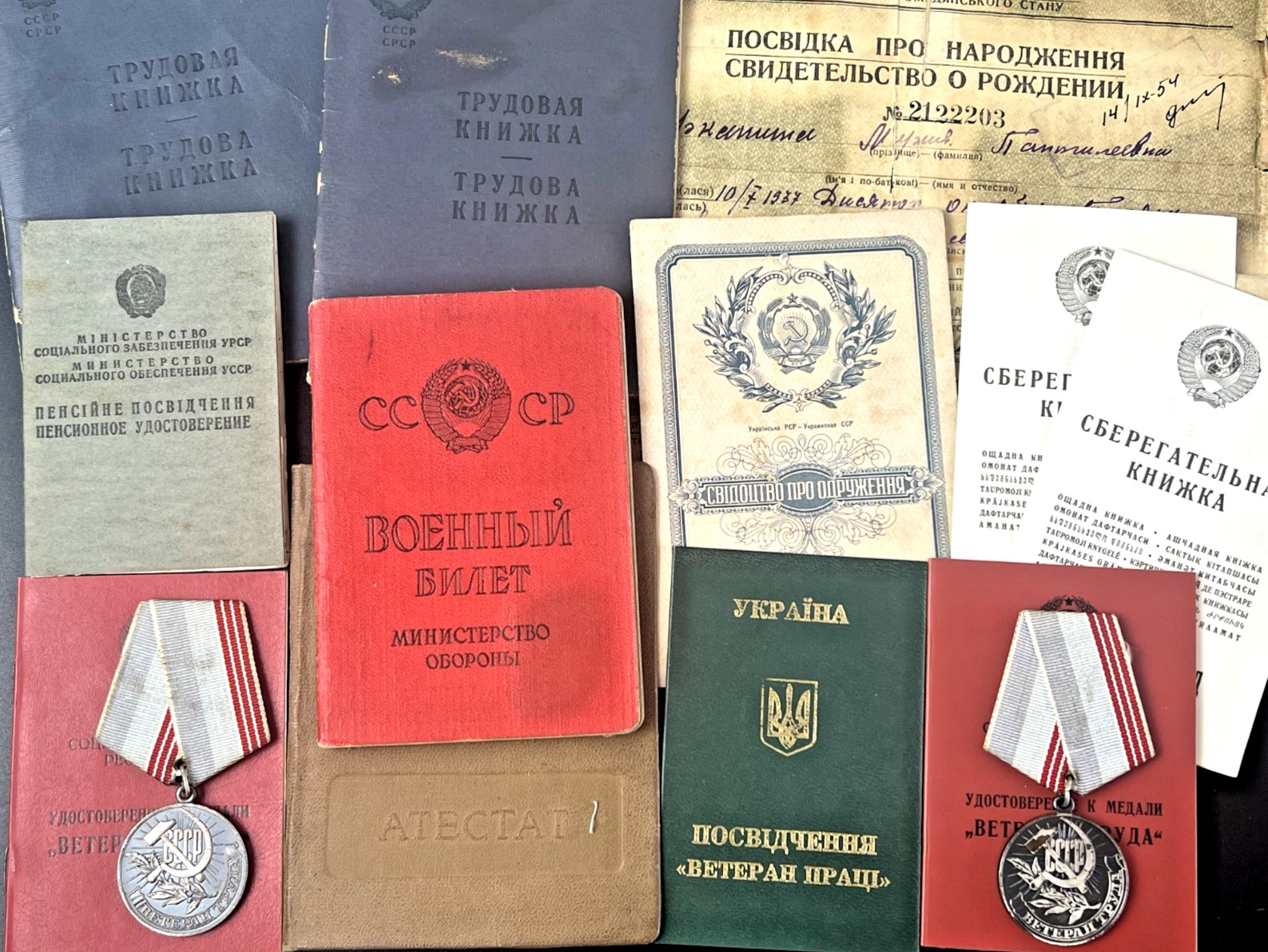 Soviet Family Archive Documents Labor Books Military ID Medals USSR Lot