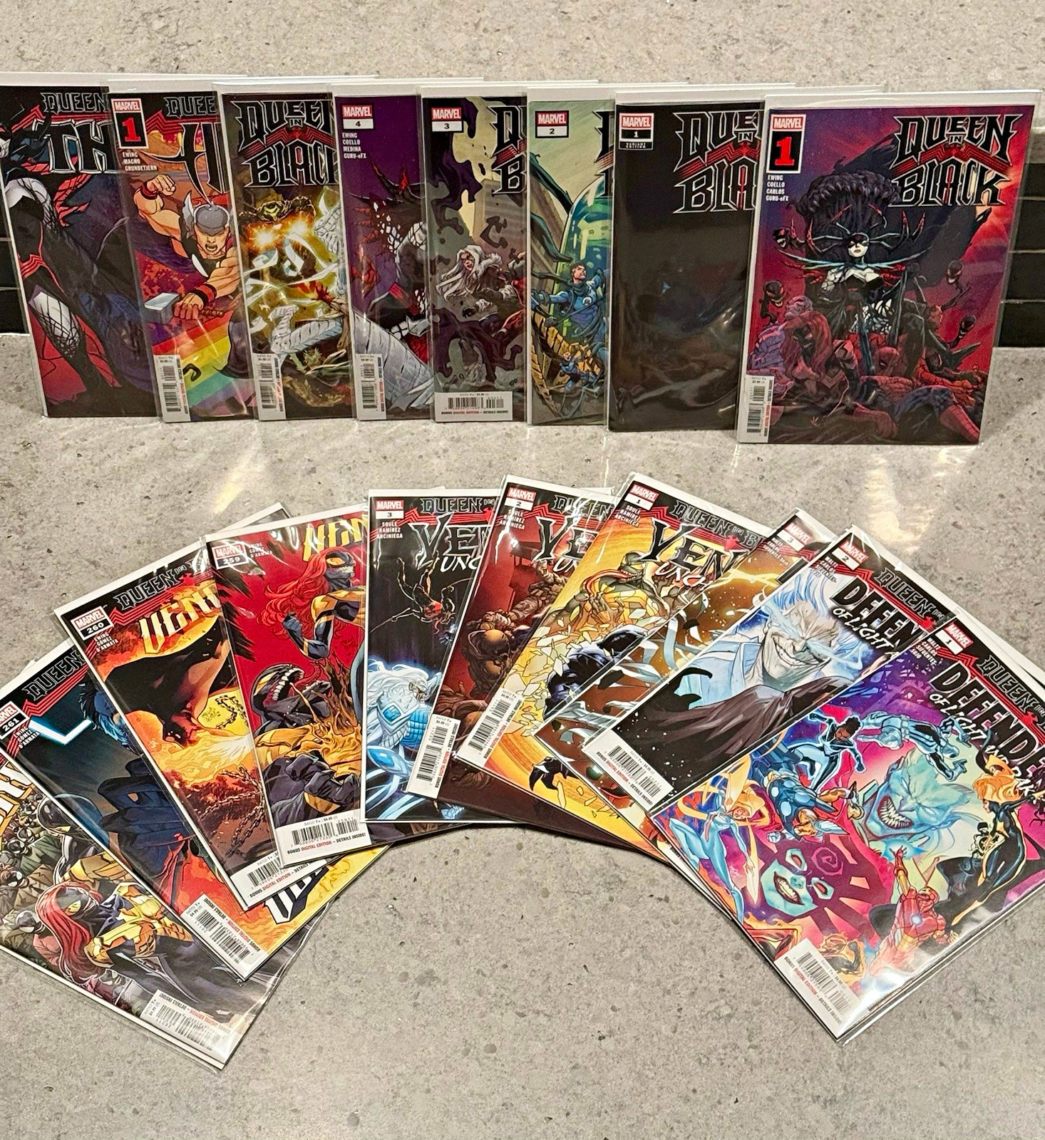 Queen in Black (near) Complete Run First Prints - A Covers + Blindbag Variant. Queen in Black (near) Complete Run First Prints - A Covers + Blindbag Variant.