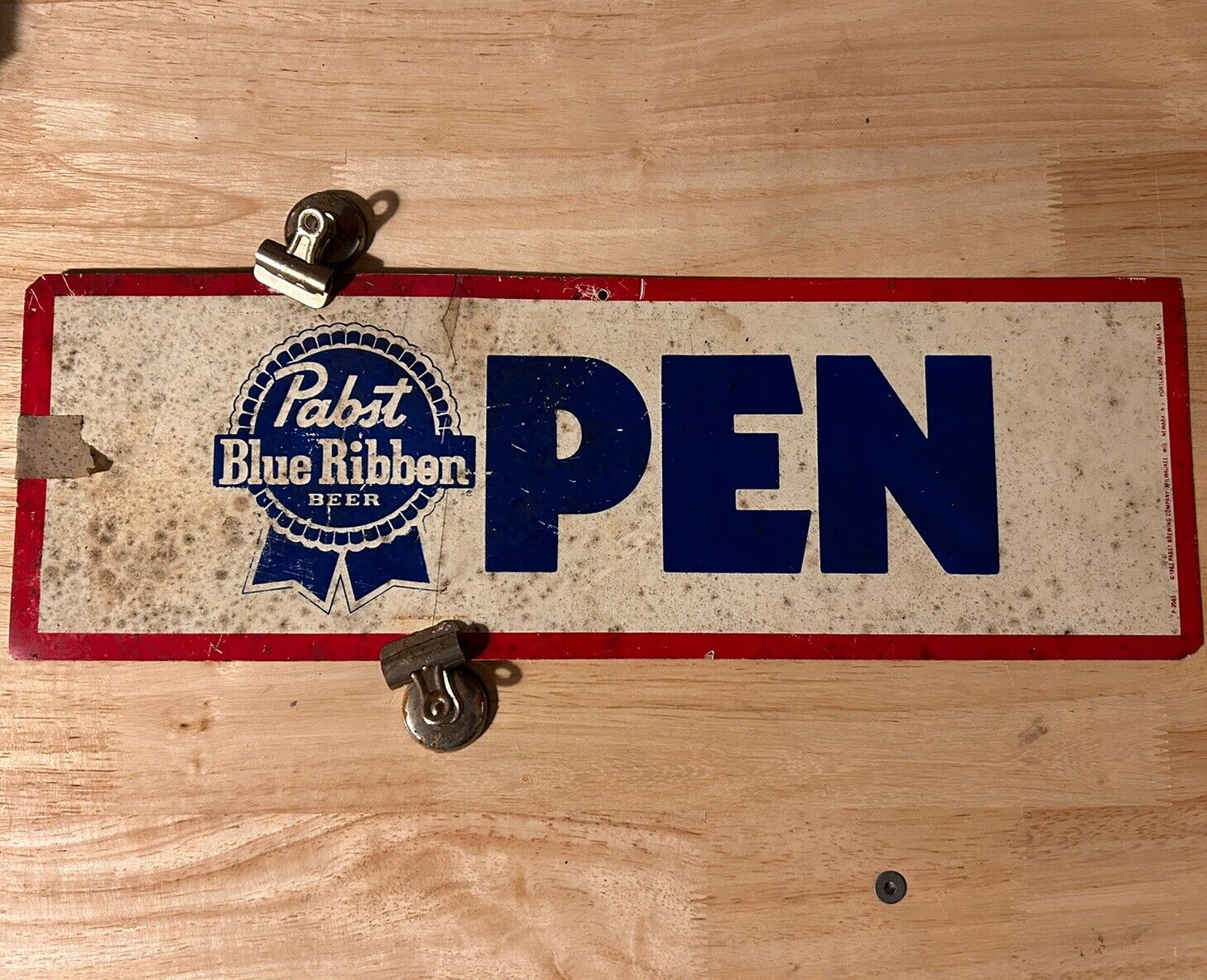 Vintage Antique 70s Pabst Blue Ribbon Open Closed Gas Station General Store Sign