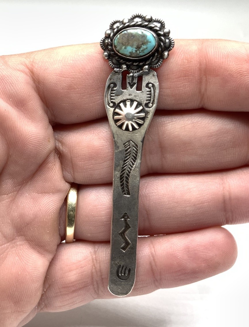 Navajo Native Old Pawn Handmade Sterling Silver Turquoise Stamped Small Bookmark