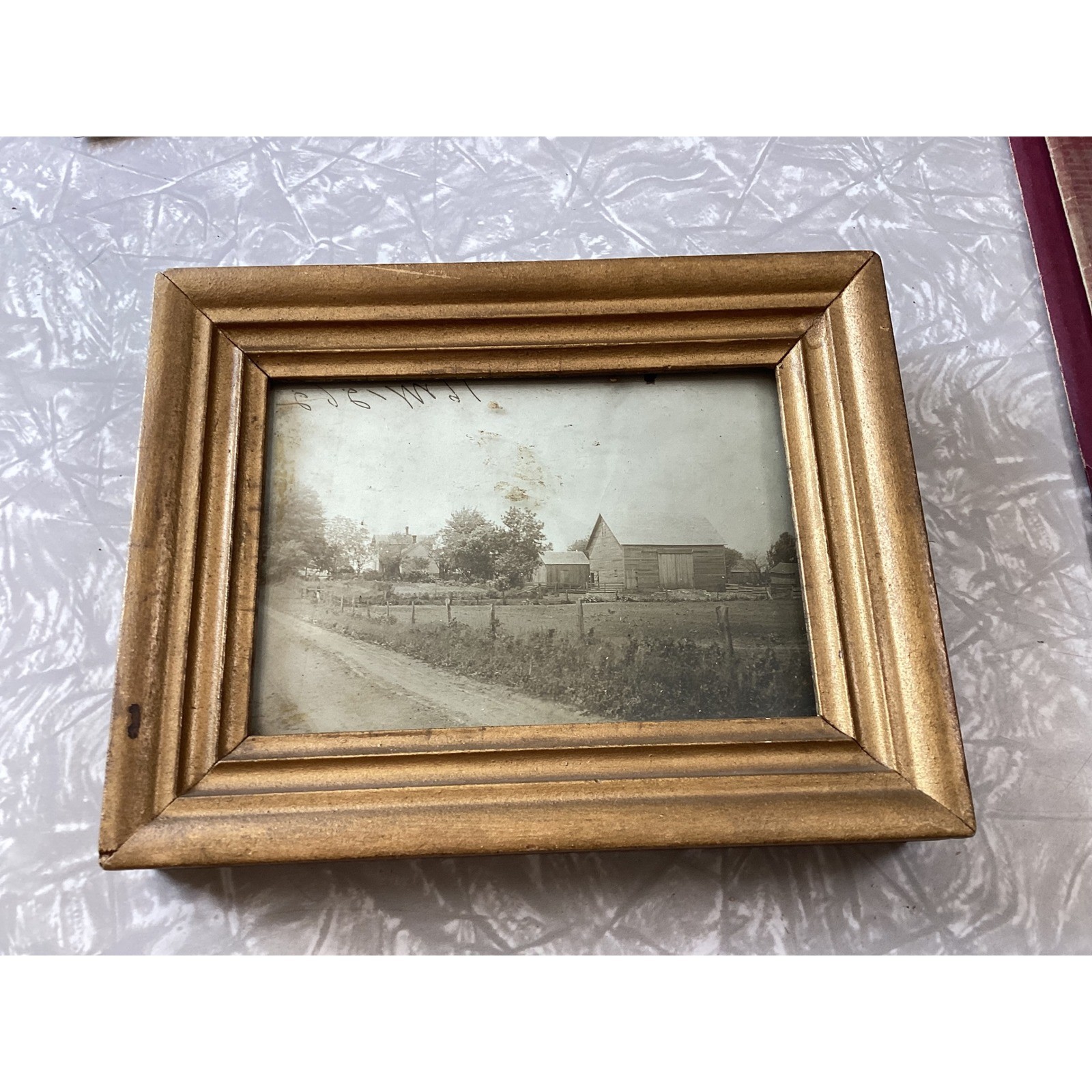 Antique 1914 Walkerton Indiana Farm Photo Gilt Frame President McKinley Back