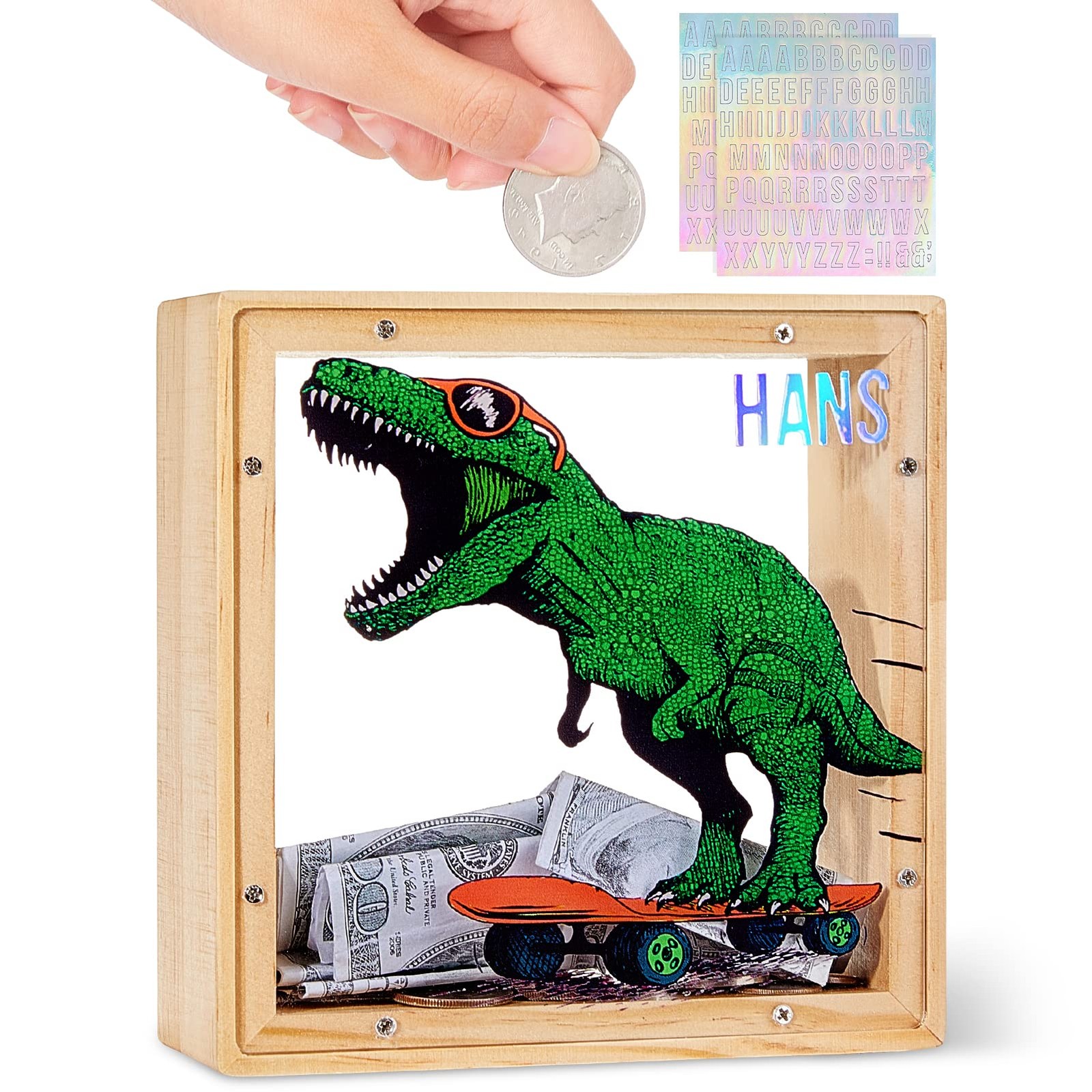 Wooden Piggy Bank for Kids Boys 5.9 inches x x 1.9 inches, Green 