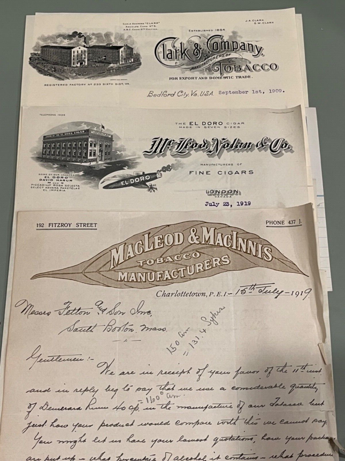14 c.1910 Tobacco Cigar snuff Virginia advertising billheads letters