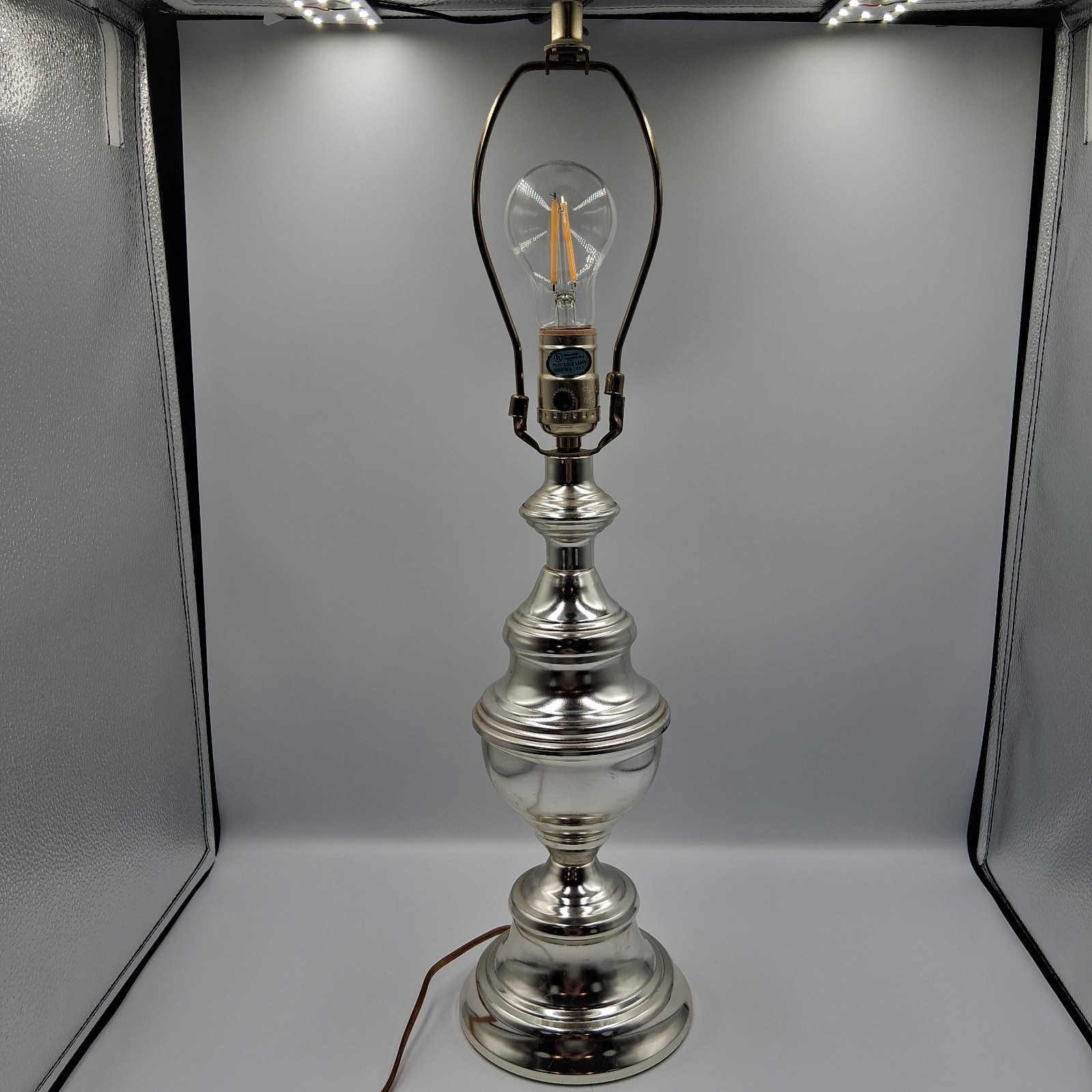 VTG 1970s Stiffel Silver Plated TableLamp MCM Tiered Stacked Heavy Base No Shade