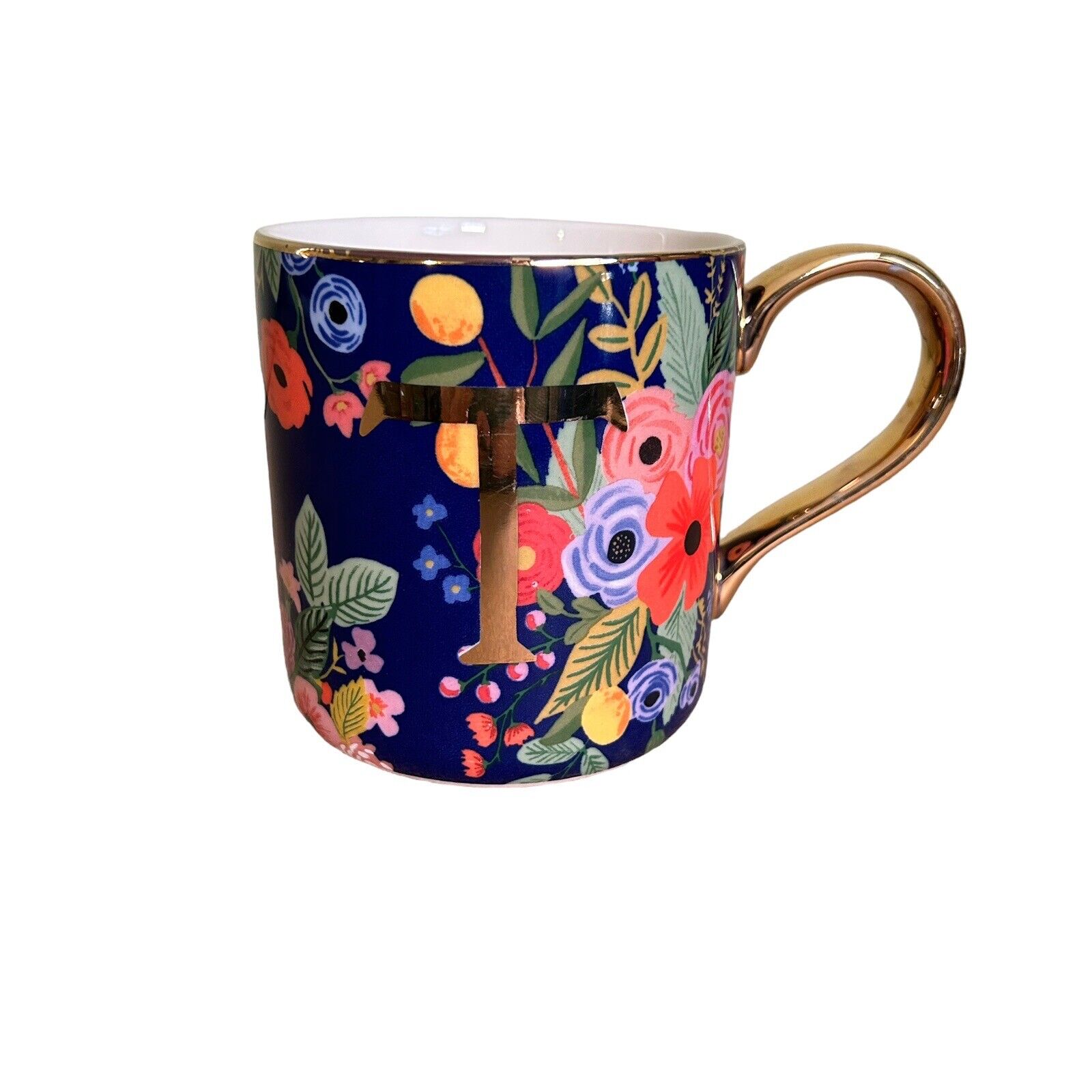 Rifle Paper Co For Anthropologie Garden Party Floral Monogram T Coffee Mug 14 Oz