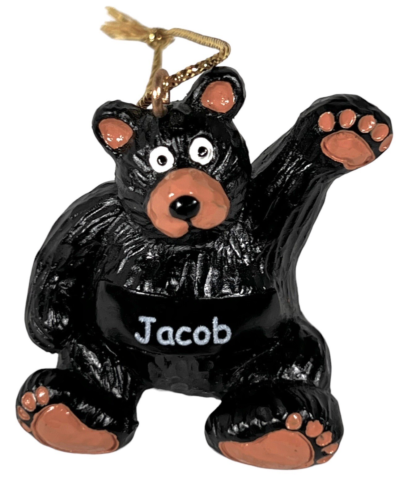 JACOB     Personalized    \'Waving\' BLACK BEAR Ornament    1.75\