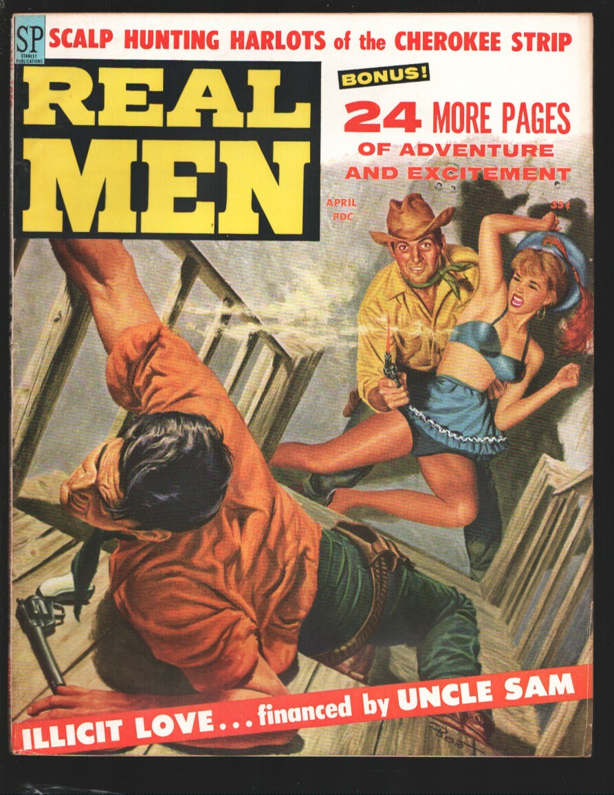 Real Men 4/1959-Gunfight over dance hall girl cover-Witch of Africa-Cheesecak...