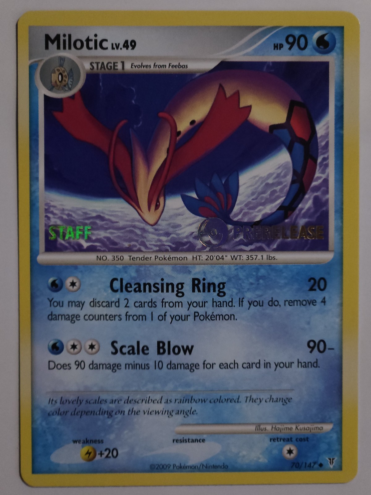 2009 Pokemon Supreme Victors Pre-Release Staff #70 Milotic LV.49 Near Mint 