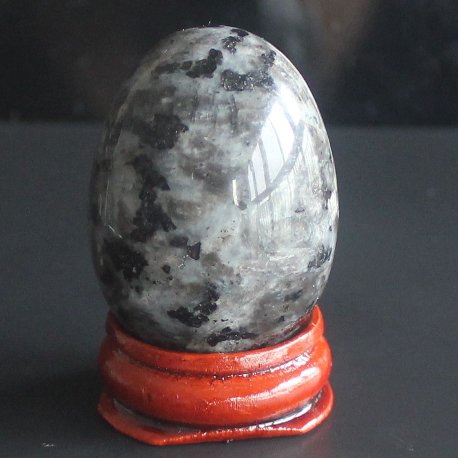 1.92\'\' Crystal larvikite egg with wood stand chakra stones reiki healing