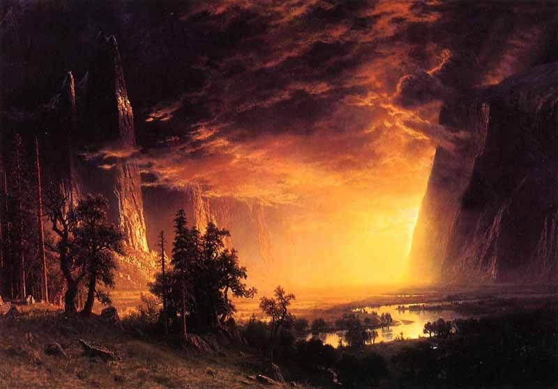 Oil painting albert bierstadt landscape Sunset in the Yosemite Valley canvas 36