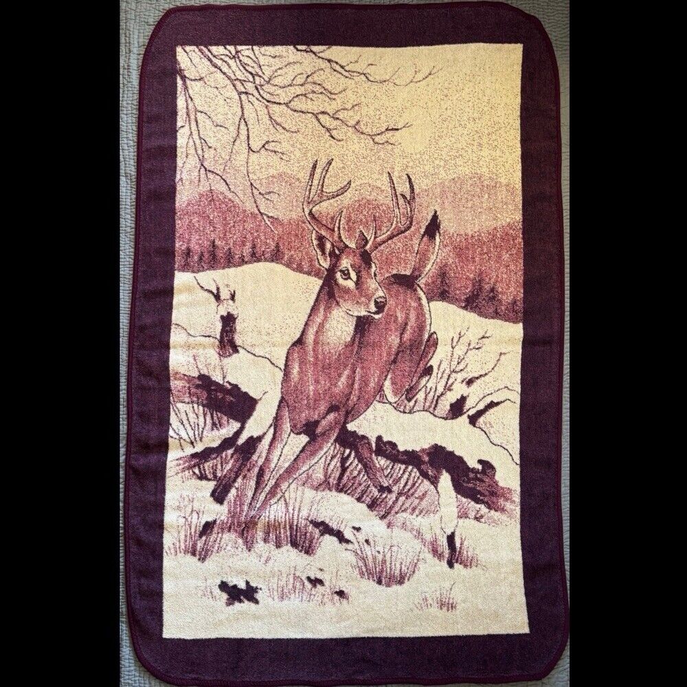 San Marcos El Original Buck Deer Reversible Blanket 86x54 Mexico Hunting Throw