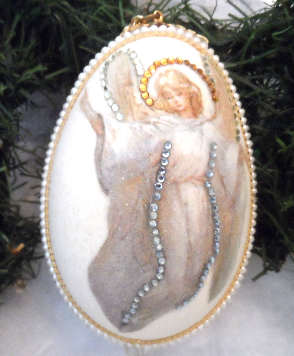 Handmade Vintage Christmas - LARGE REAL GOOSE EGG DECOUPAGE ANGEL - 4\