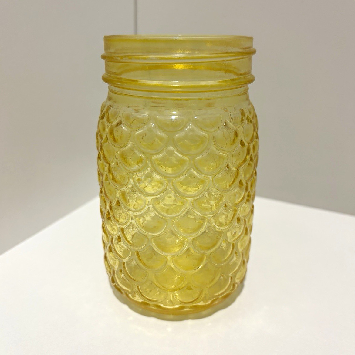 Vintage Indiana Glass Amber Whitehall Canning Jar Canister Yellow Pressed Pint