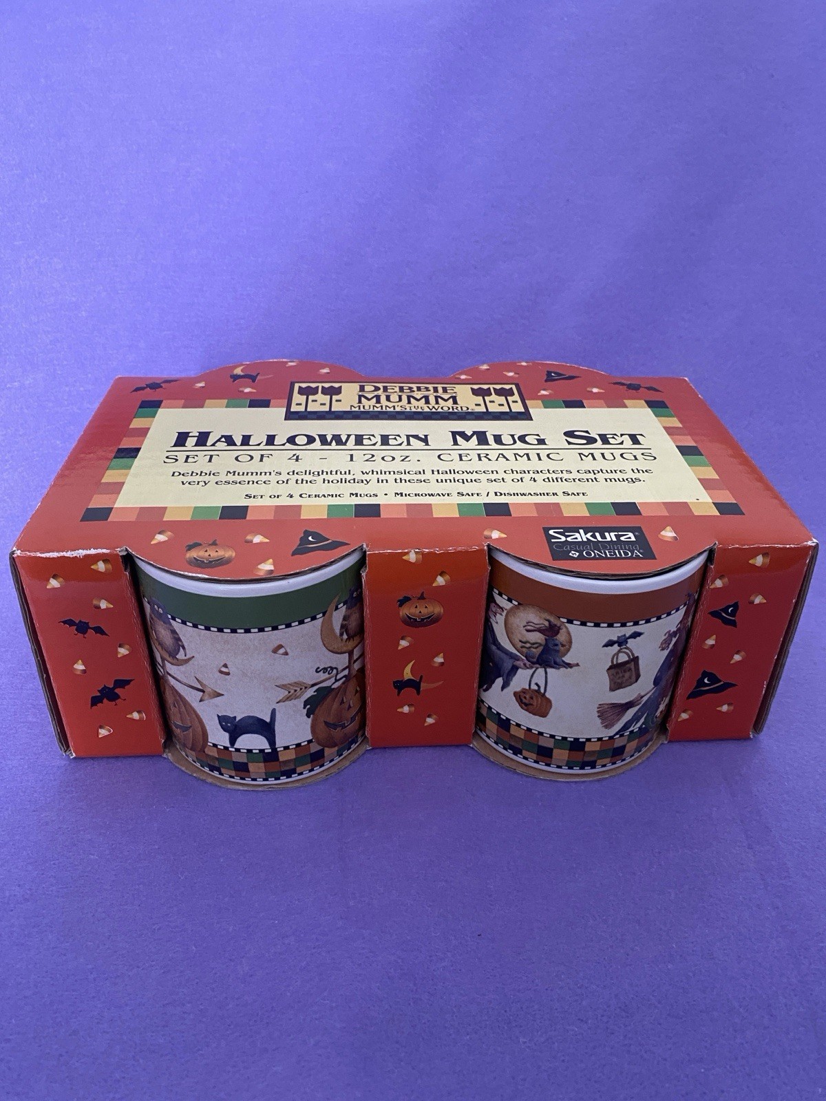 Debbie Mumm Halloween Mug Set of 4 Sakura Oneida 12oz Ceramic Mugs New NIB