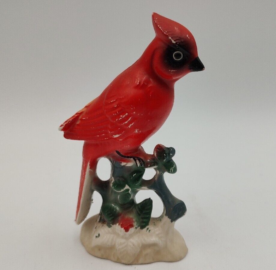 Vintage Red Cardinal Bird Figurine Ceramic 1950's Birdwatching 