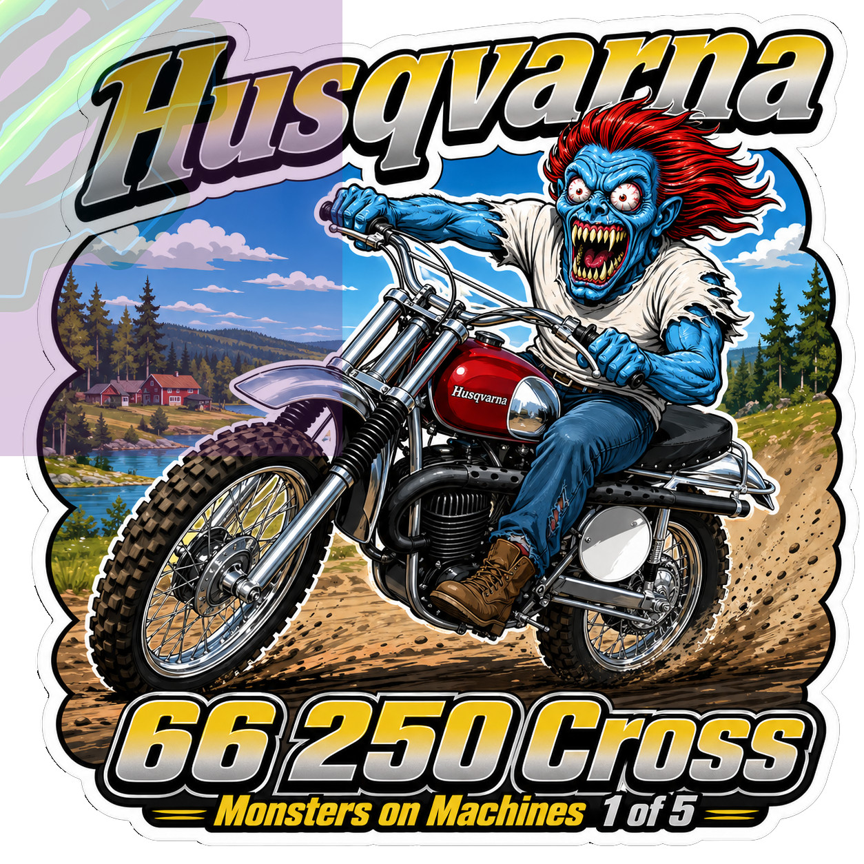 1966 Husqvarna 250 Cross 9x9cm Durable Die-Cut Vinyl Sticker 1 of 5