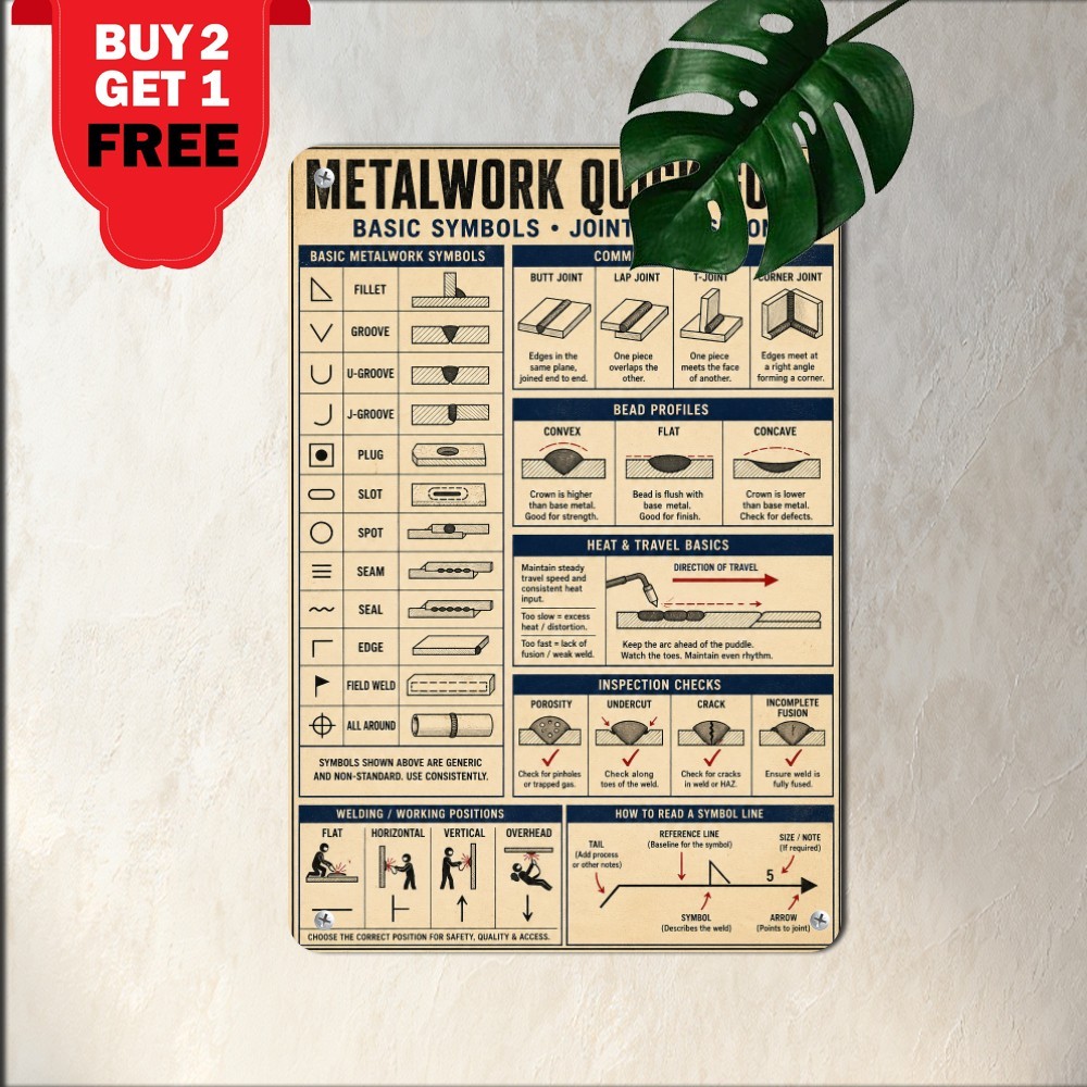 Welding Symbols Reference Guide Blueprint Chart Distressed Metal Tin Sign