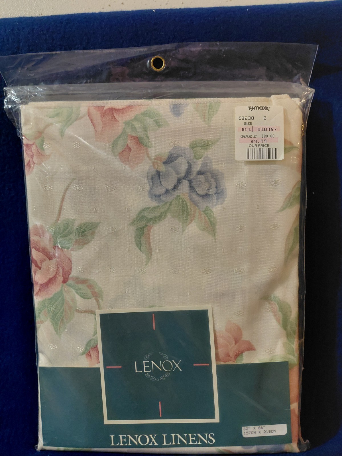 NIP Vtg. Lenox Linens tablecloth - cream background - pink/blue floral - 62 x 86
