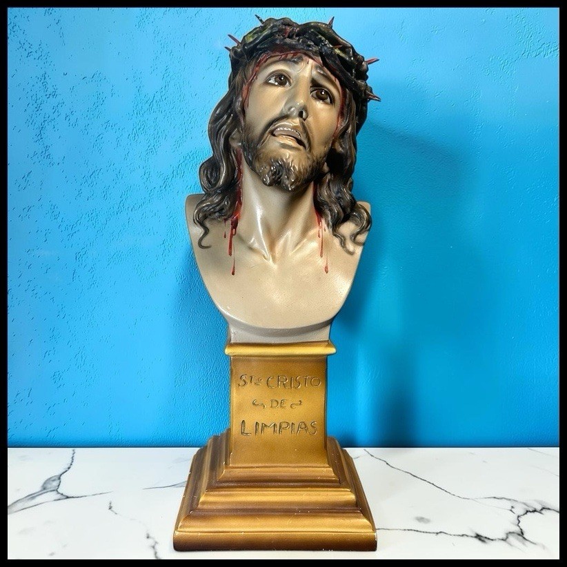 Vintage Columbia Statuary Santo Cristo de Limpias Chalkware Bust Catholic 13” Vintage Columbia Statuary Santo Cristo de Limpias Chalkware Bust Catholic 13”