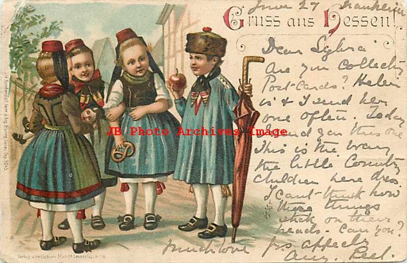 Germany, Gruss aus Hessen, Artist WS, Children, Ethnic Costume, UDB,H & A Brunig