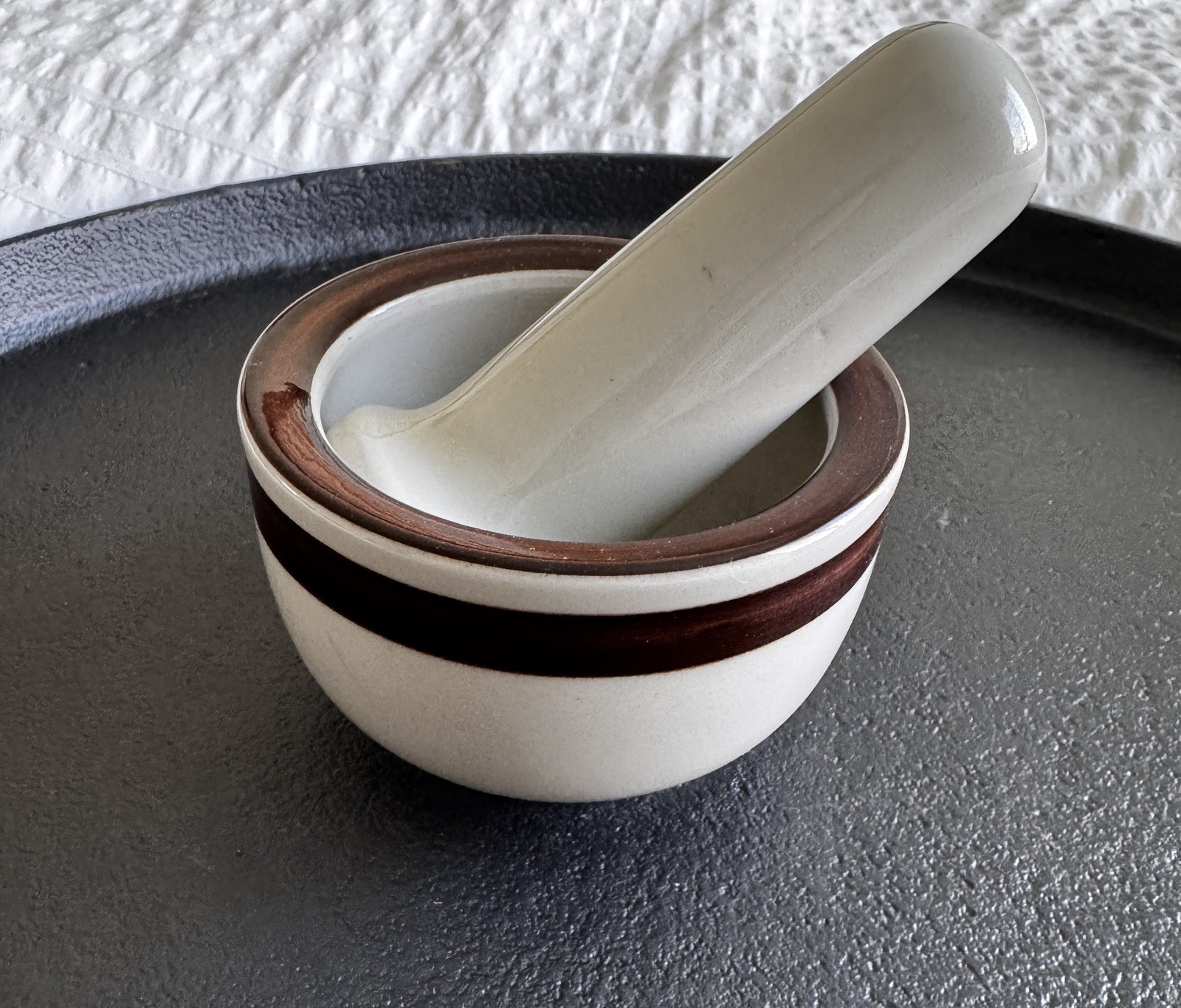 Arabia Wartsila of Finland Vintage MCM Ceramic Mortar & Pestle Set RARE