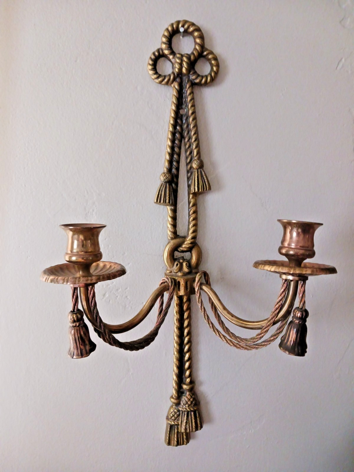 ANTIQUE PEERAGE BRASS CANDLE WALL SCONCE,