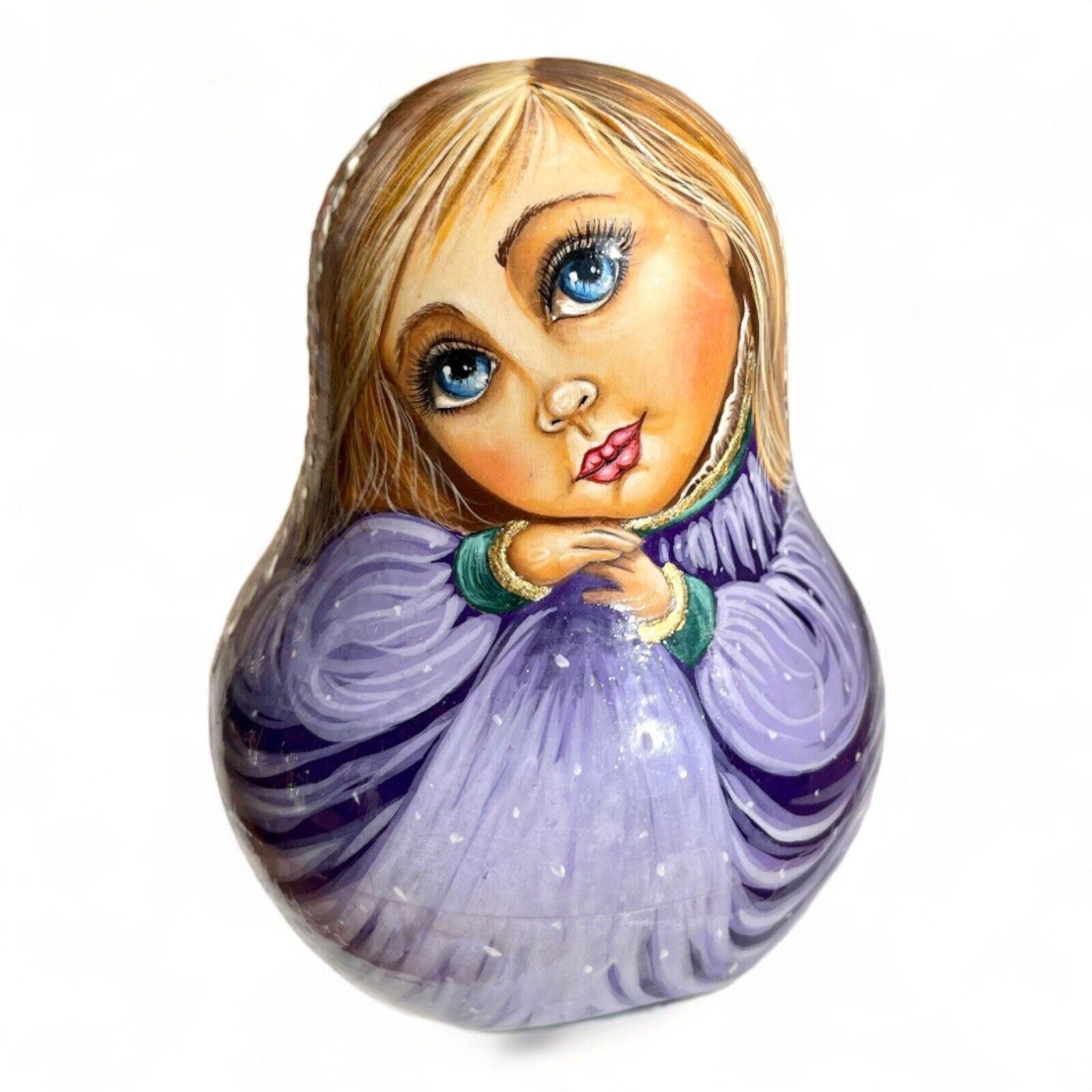 Matryoshka Roly Poly  Angel Musical Hand Painted Wooden Doll  5” Christmas Gift