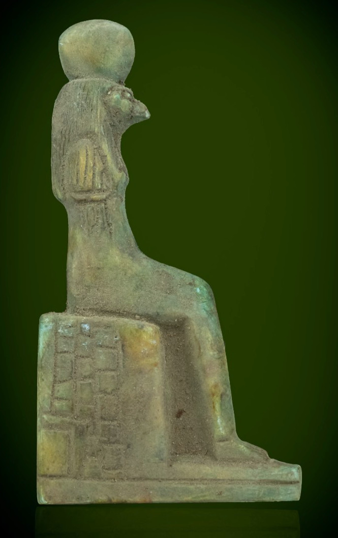 Ancient Egyptian Horus Falcon God Seated Statue Green Stone Pharaoh Art Artifact