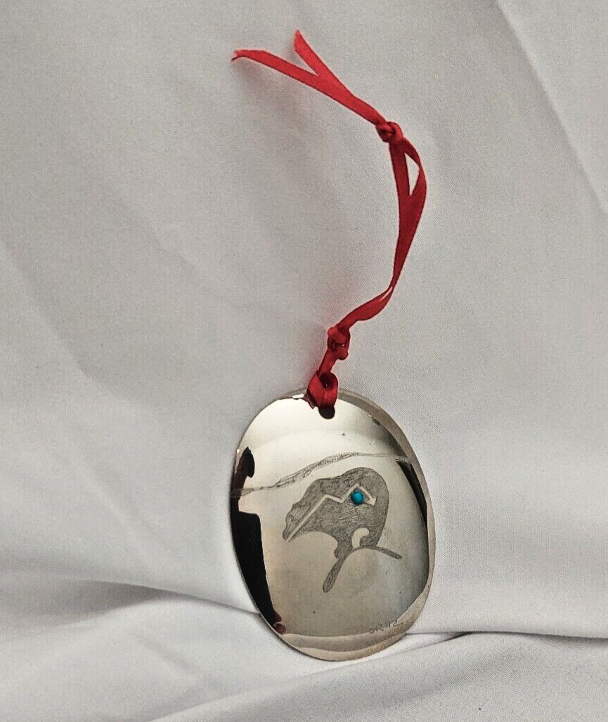 Vintage Ortiz Etched Bear Mountain Arrow Turquoise Silver Pendant Signed