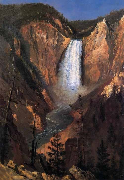 Handpainted Oil painting landscape Lower Yellowstone Falls from mountains 36\