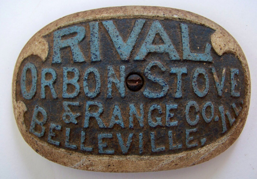 Vintage NAME PLATE  Rival Orbon Stove & Range Co Belleville Illinois