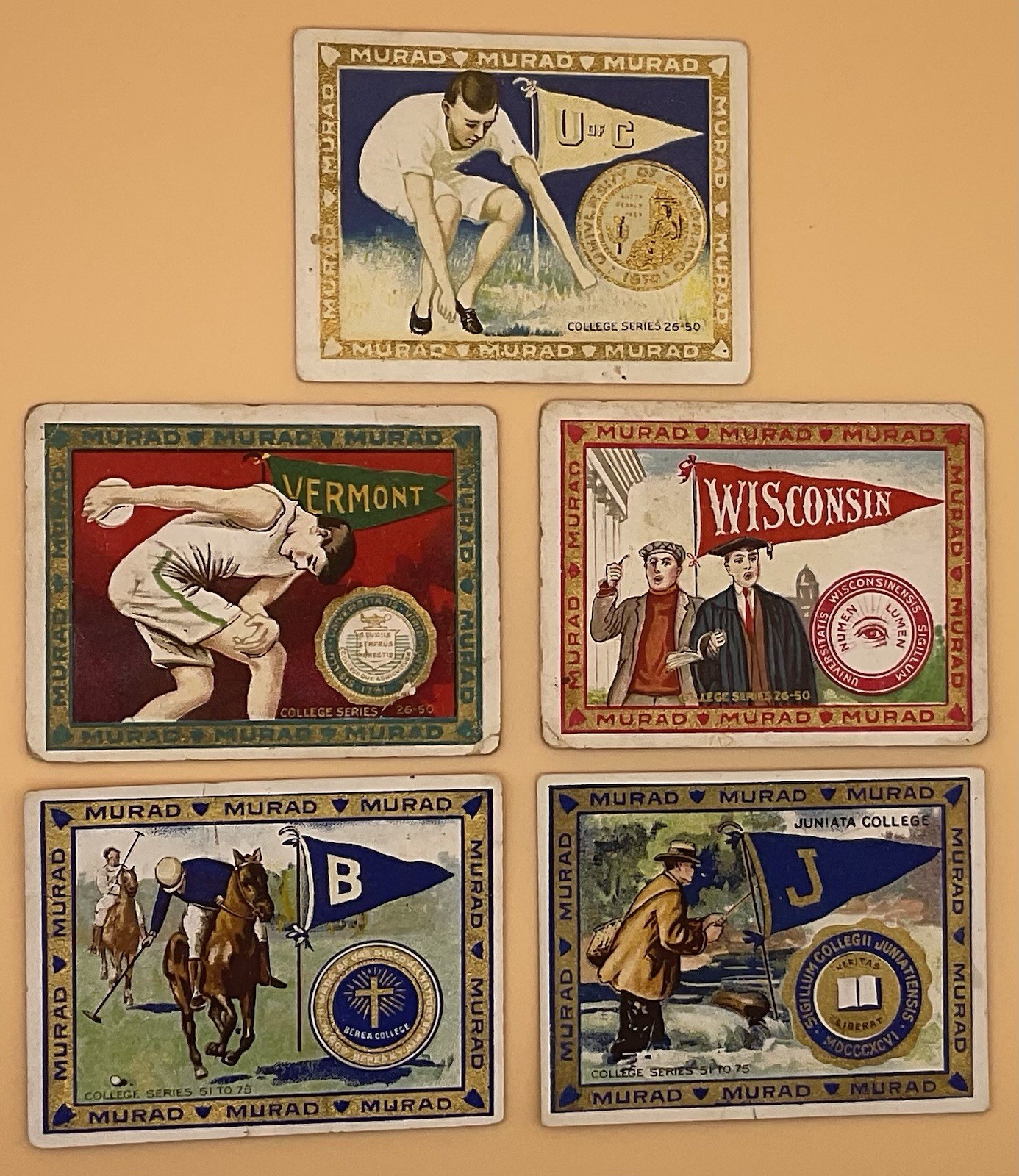 T51 Murad College Series tobacco cards c.1910 Lot of 5 different all 1st edition