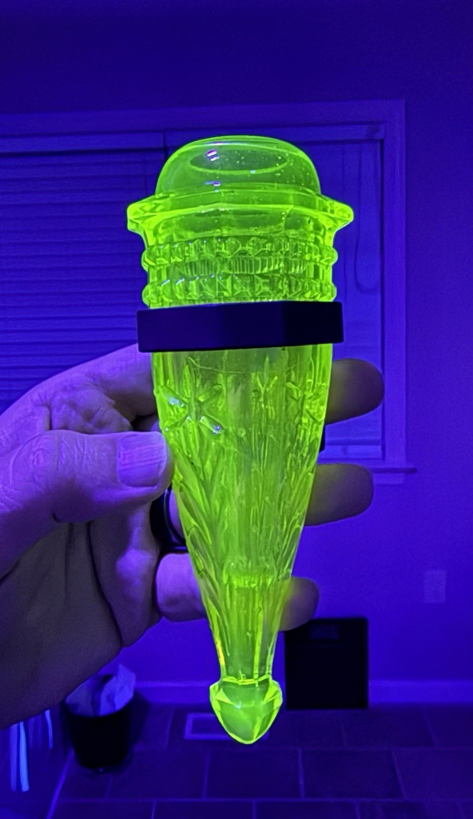 Vintage 1920s Uranium Glass Automobile Bud Vase (w/ bracket)