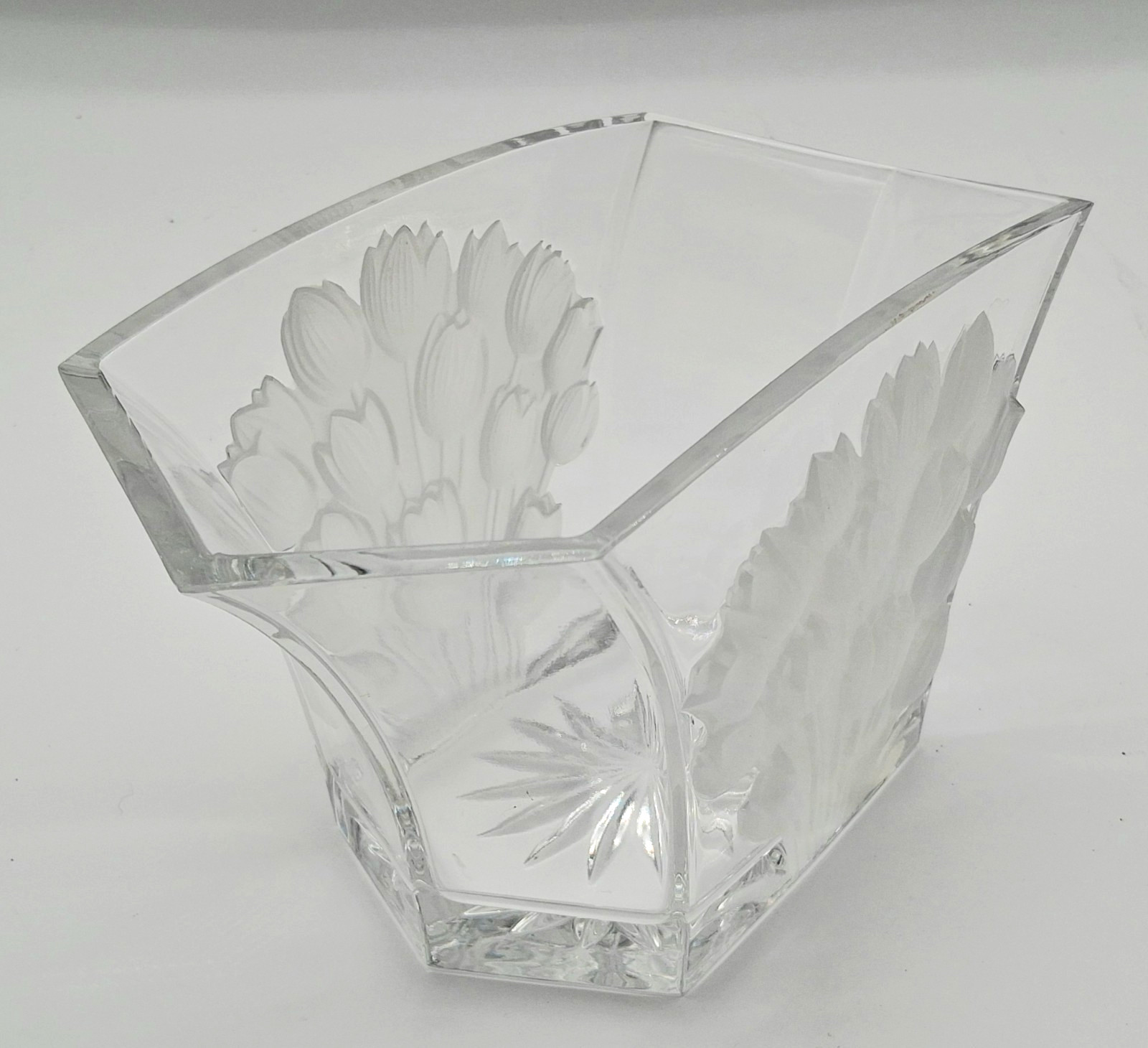 Heavy 24 Lead Crystal  Frosted Tulips Telefloral Vase Bowl Czech LOOK