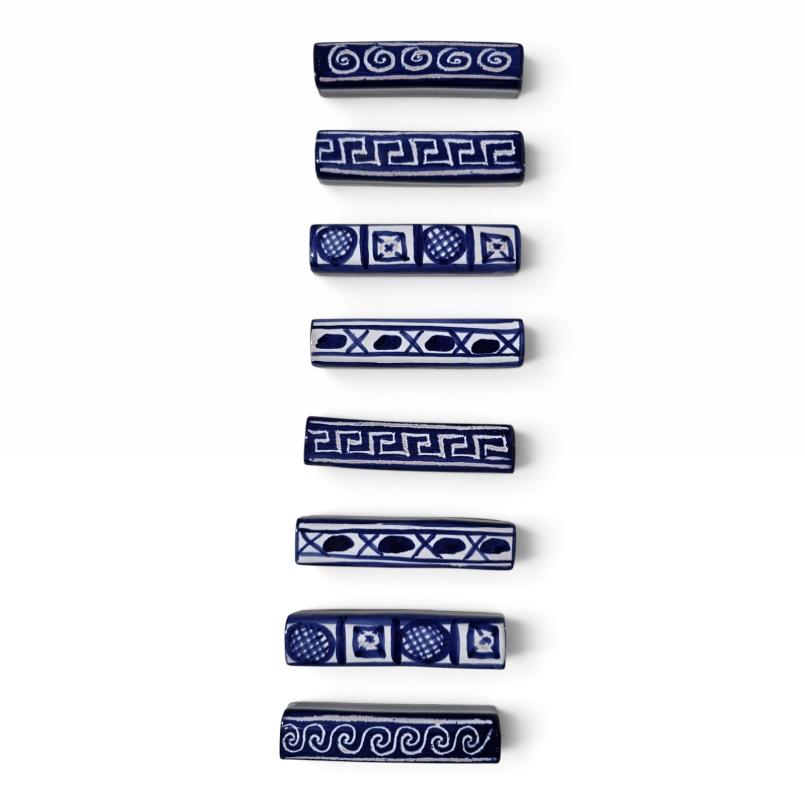 Set of 8 French Vintage Robert Picault Vallauris Blue White Ceramic Knife Rests
