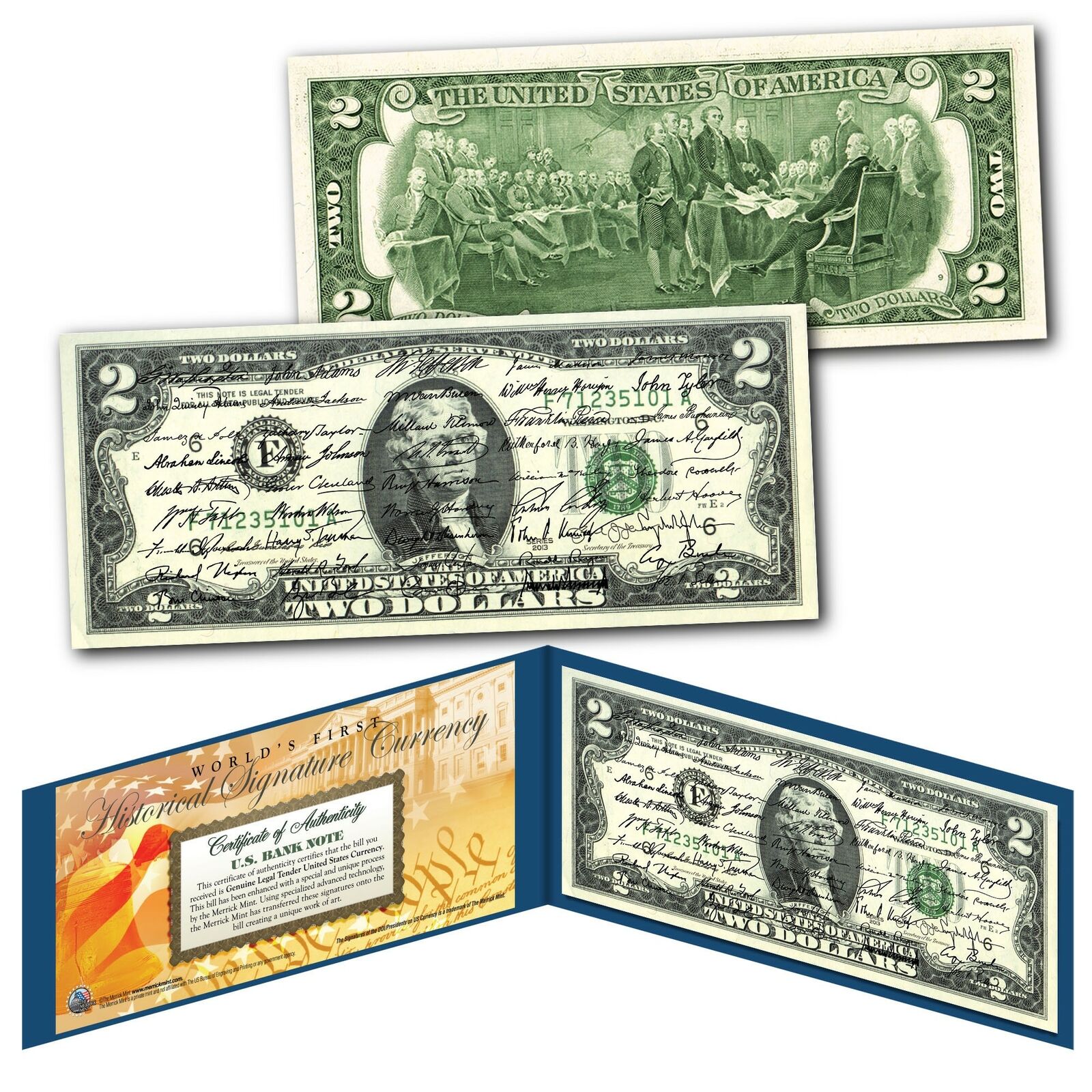 ALL 46 U.S. PRESIDENT SIGNATURES 2022 Genuine Legal Tender $2 Bill with Display