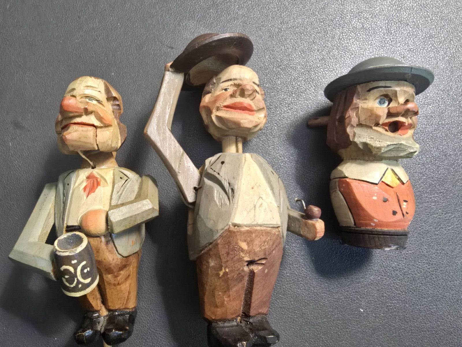 3 Vintage ANRI Hand Carved Wood Figures READ