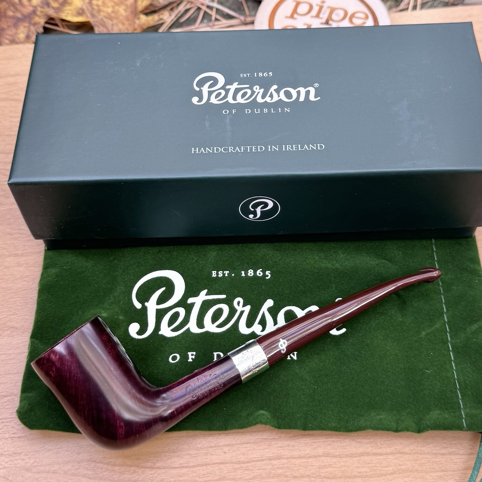 *d Peterson Irish Harp Smooth (124) Fishtail Tobacco Pipe Sterling Silver New