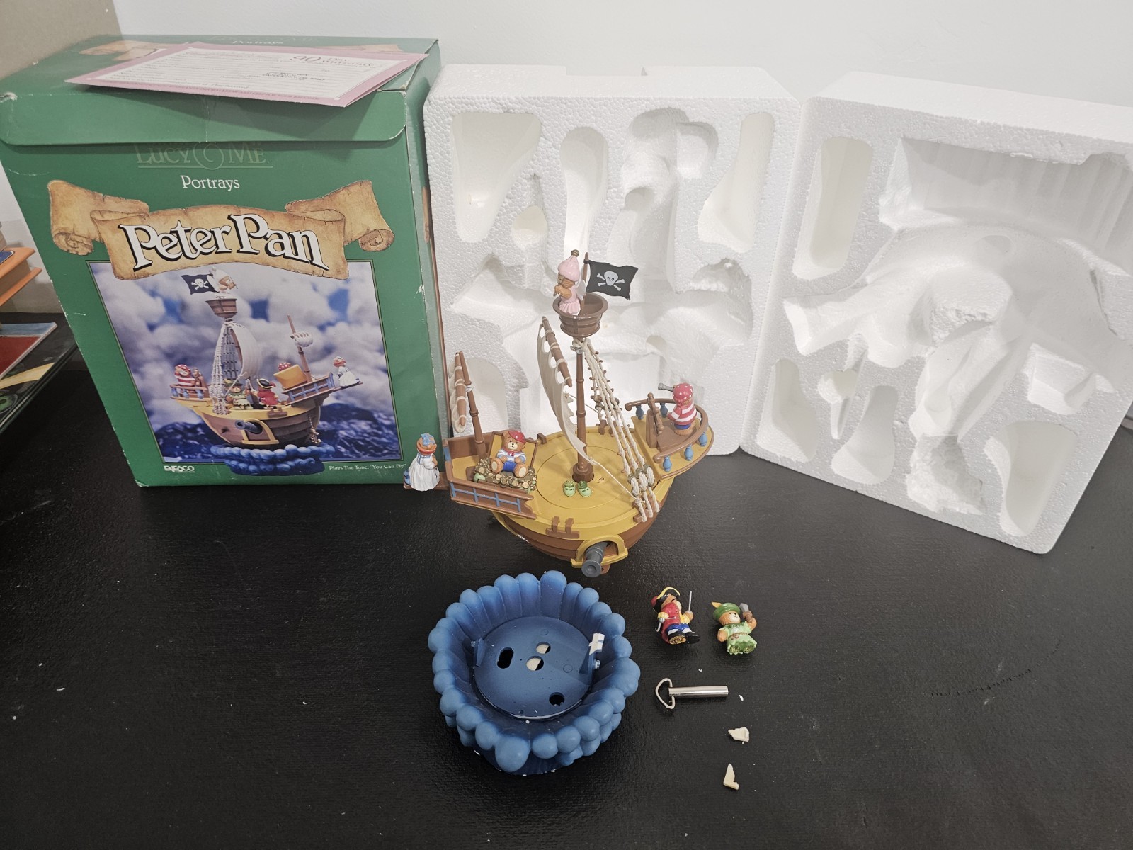 Enesco Lucy Me Peter Pan 1990 Music Box 581232 WDW Disney Wendy Cpt Hook Broken