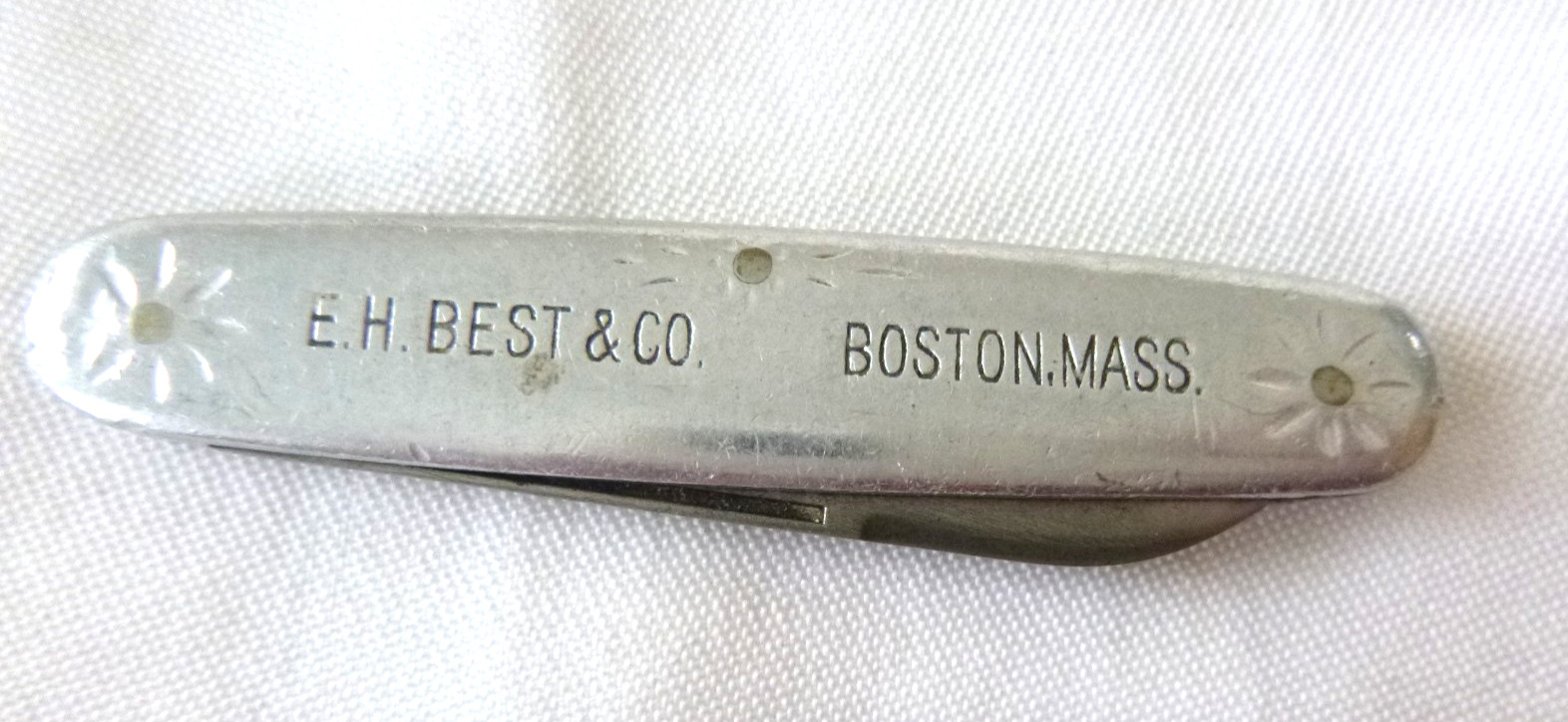 ANTIQUE SCHRADE ADVERTISING POCKET KNIFE EH BEST & CO BOSTON MA KNOXALL TEXTILES