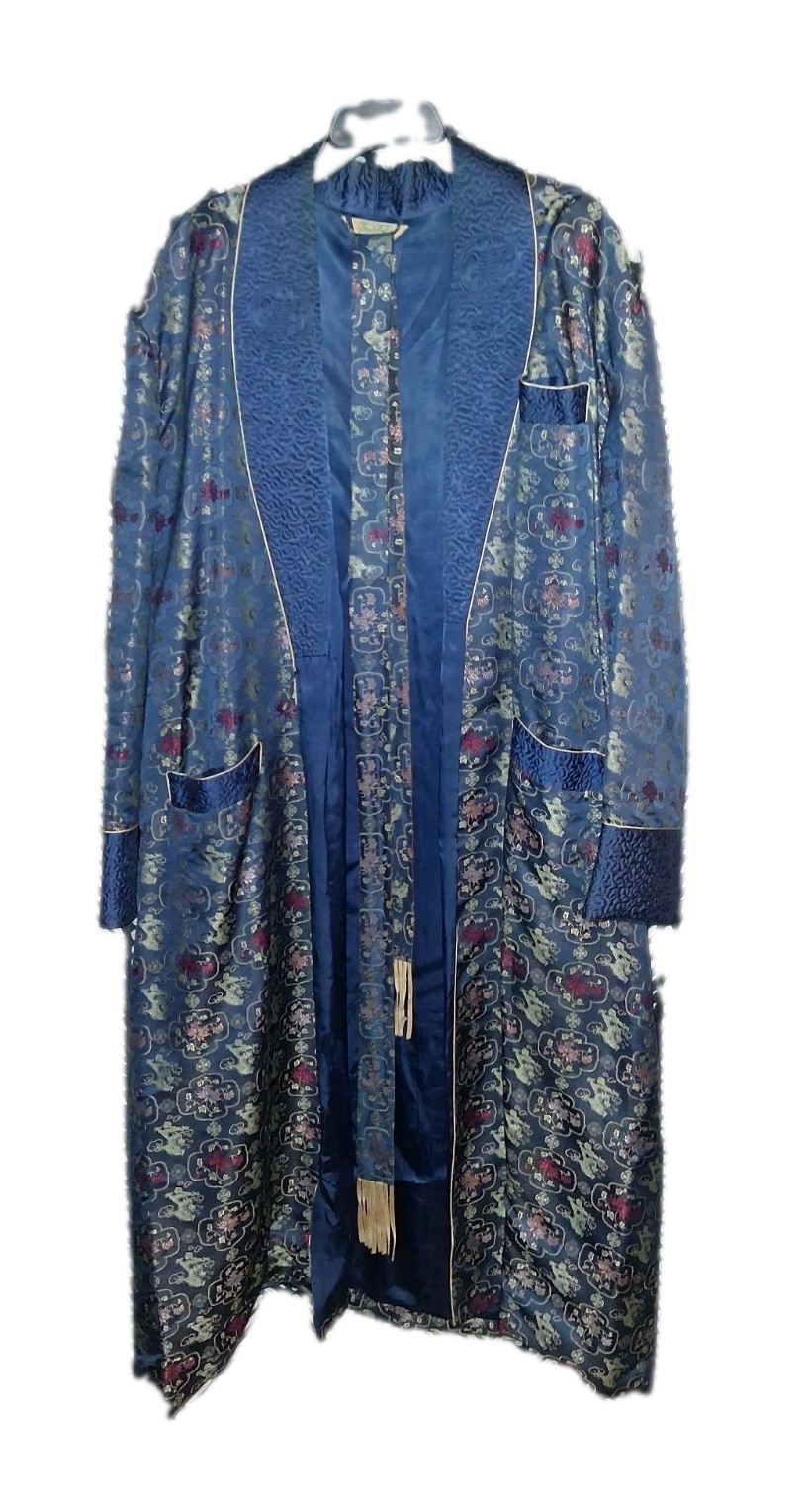 VTG China Art EMB Co Silk Embroidered Robe Kimono Jacket 52 Long Fringe Boho 70s