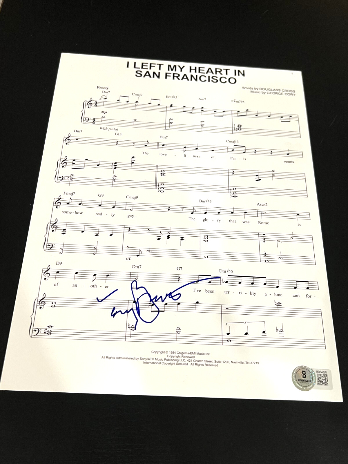 TONY BENNETT SIGNED AUTOGRAPH SHEET MUSIC LEFT MY HEART SAN FRANCISCO BECKETT D